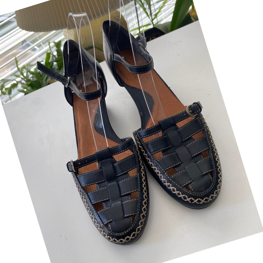 What's What Aerosoles Wedge Sandals Women 8.5 Black Woven Huarache Strap